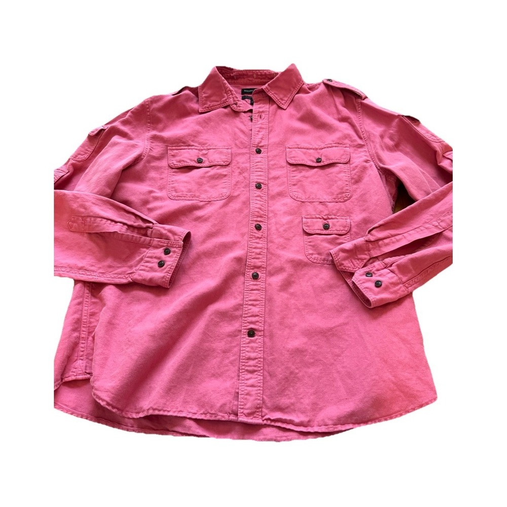Banana Republic Shirt Mens Button Down Pink Cargo Military Safari Untucked Large